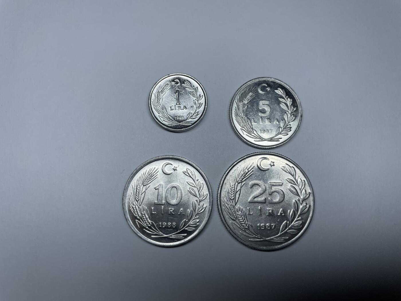 每日一拍，2025年集古藏今外币拍卖第二期-第5场—（总第205拍），可以寄存60天，满160元包邮。 1987年-1988年土耳其套币1-25里拉