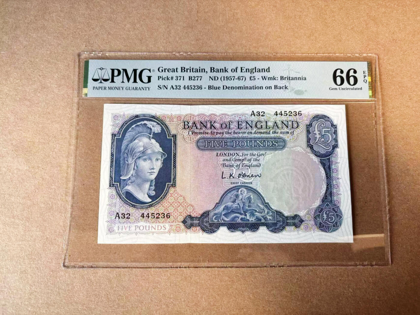 【Blue Auction】✨世界纸币精拍第618期【精】  英国 B序列 1957-67年5镑 PMG66EPQ 