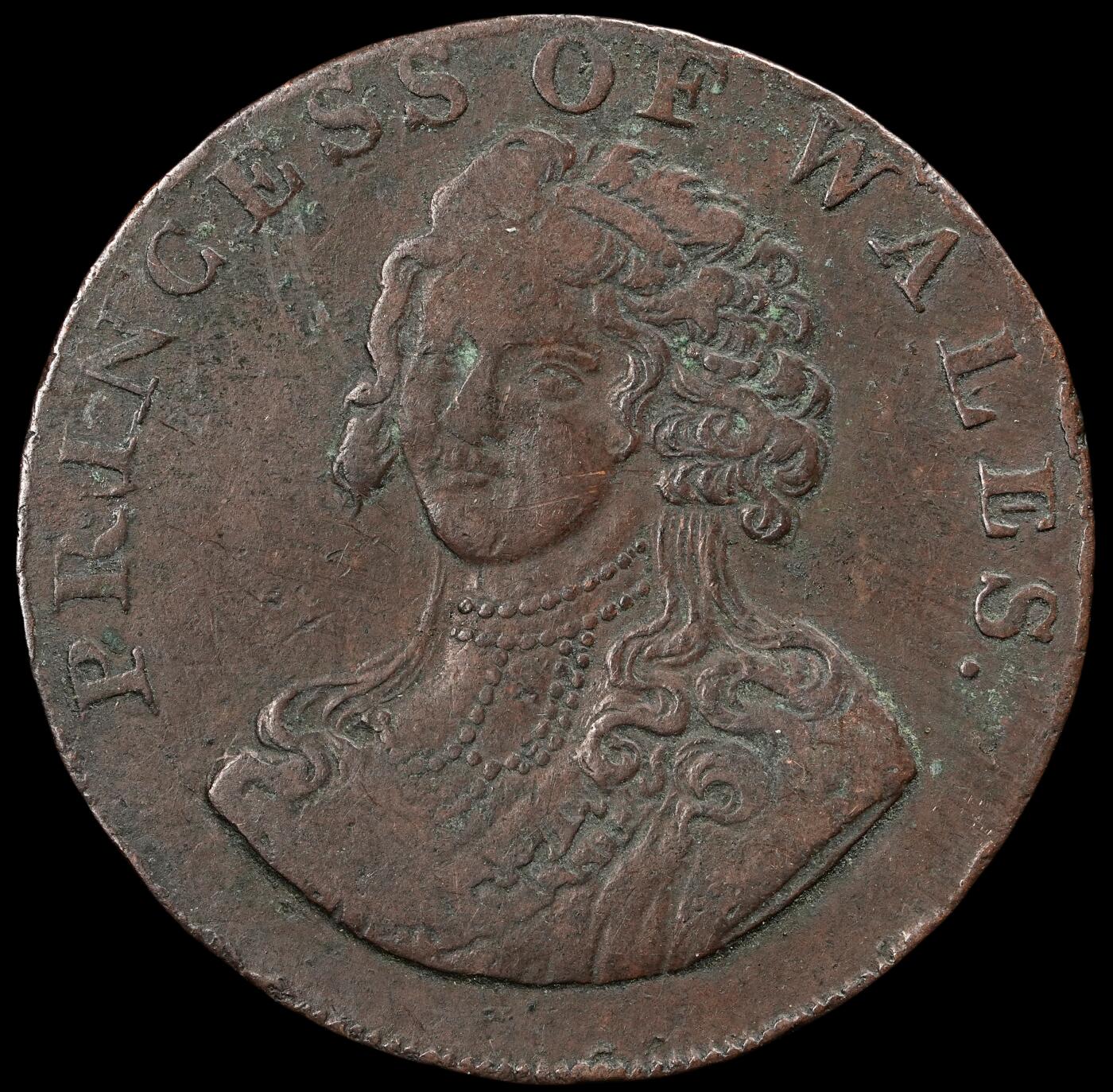 修遠堂世界钱币第五十七期 1795年英国半便士代用币 威尔士公主卡罗琳头像 9.36g