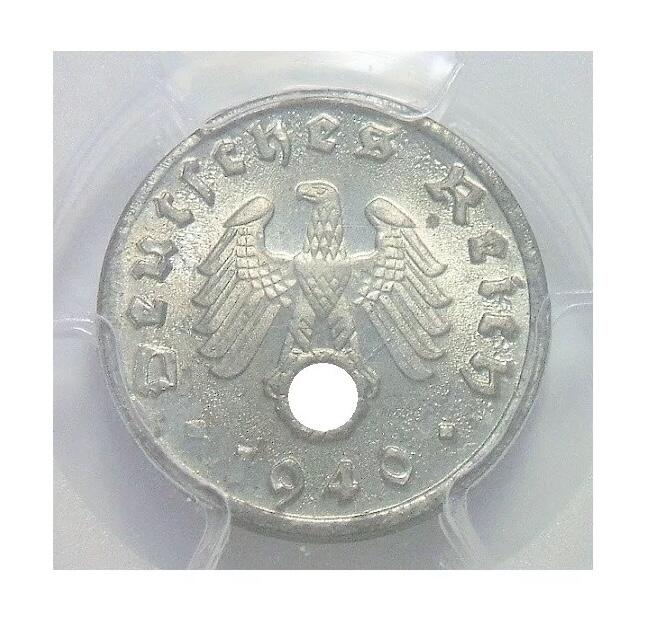 金盾PCGS MS65 德国第三帝国1940年D版1芬尼 难得开卷原光