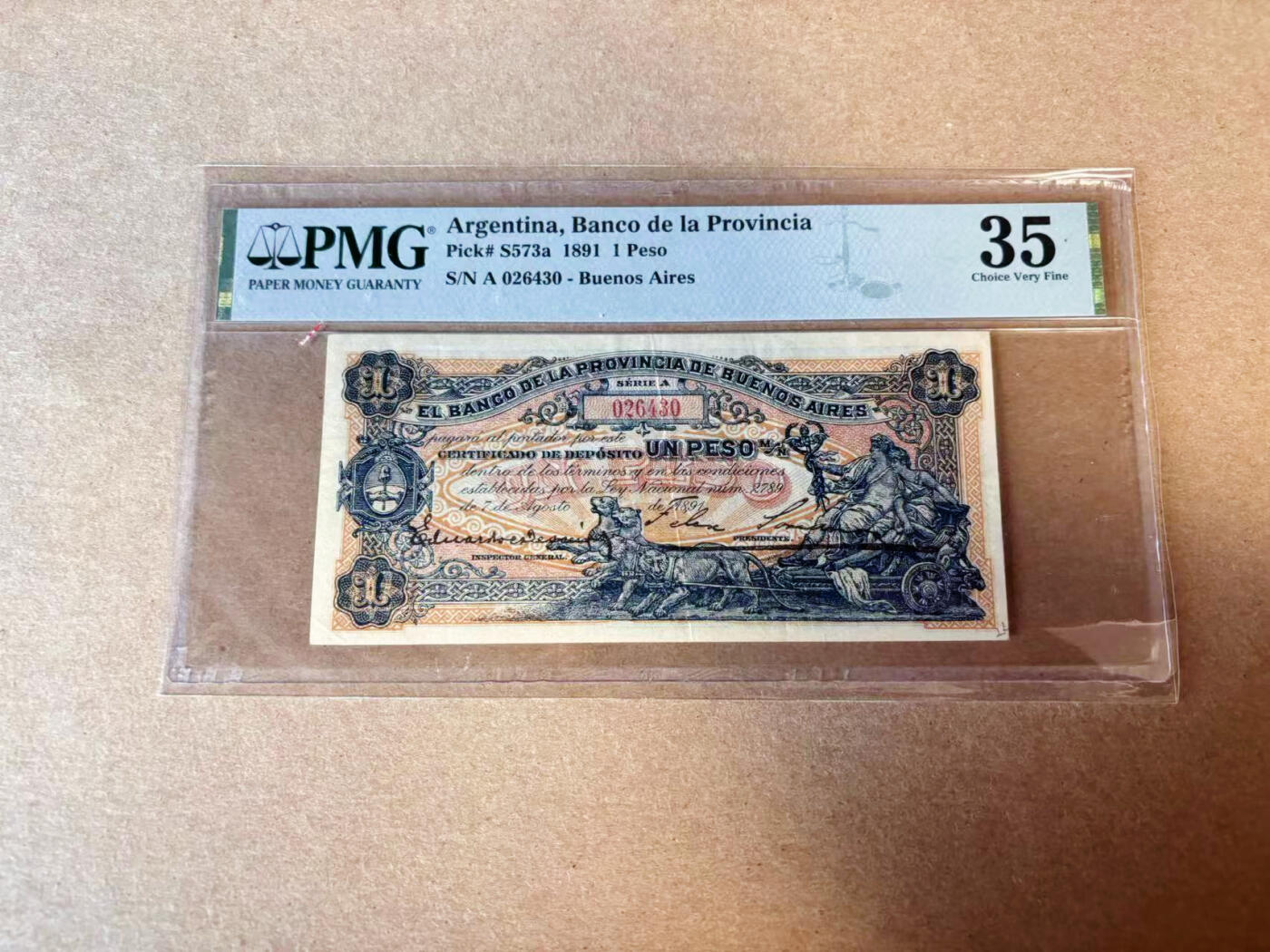 【Blue Auction】✨世界纸币精拍第618期【精】 阿根廷 1891年1比索 PMG35 大场景