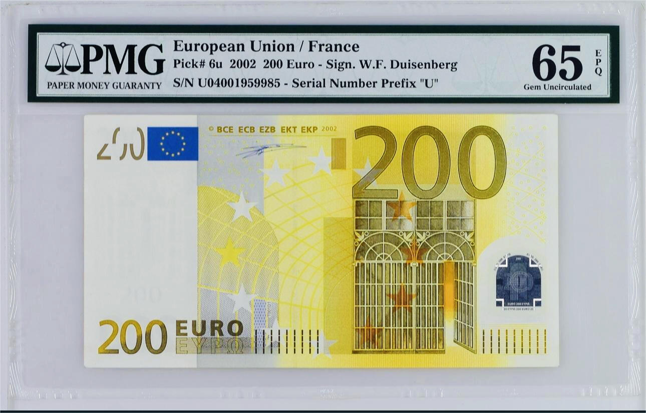 【Blue Auction】✨世界纸币精拍第618期【精】   【首签 法国版】欧盟 2002年200欧元 PMG65EPQ 老壳 