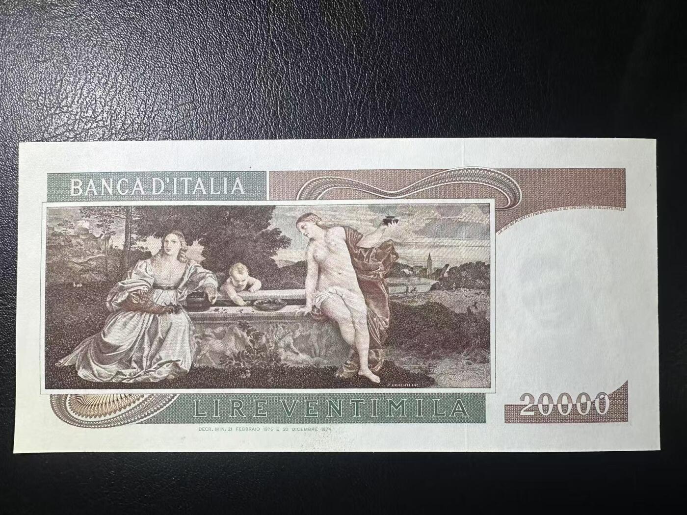 【Blue Auction】✨世界纸币精拍第618期【精】 【351351重复号】意大利 1976年20000里拉 经典提香 全新UNC