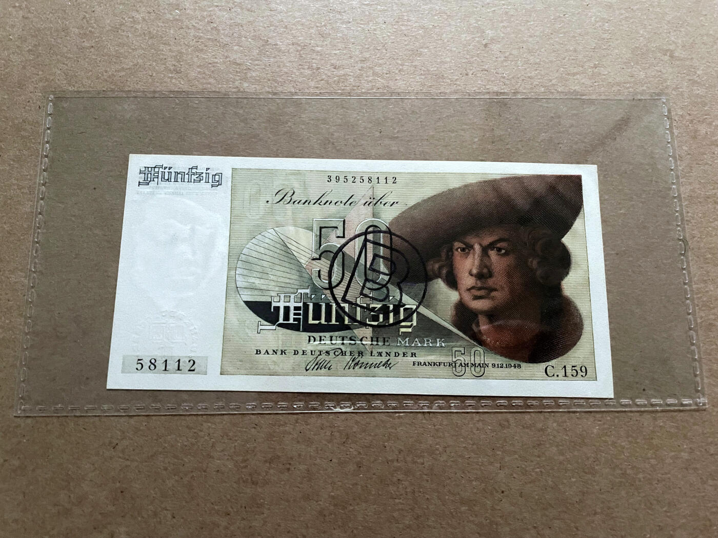【Blue Auction】✨世界纸币精拍第618期【精】 【与上一张连号 无47 极少见加盖“B”】德国 1948年50马克 法属风少见品种 UNC- 丢勒名画