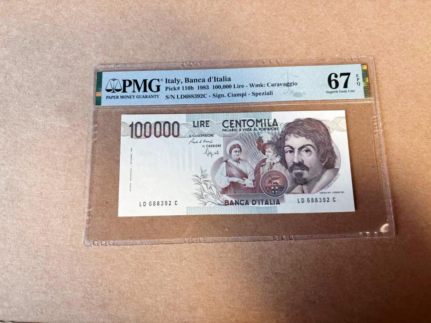 【Blue Auction】✨世界纸币精拍第618期【精】 【无47】意大利 1983年10万里拉 PMG67EPQ 高分 
