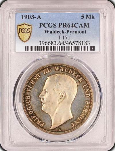 PCGS-PR64CAM 1903-A 德国瓦登科5马克精制银币 - PCGS-PR64CAM 1903-A 德国瓦登科5马克精制银币