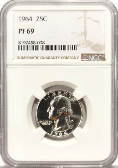 博洋堂世界钱币拍卖第149期（全场包邮） - NGC PF69 美国1964年华盛顿25分银币，极致高分镜面