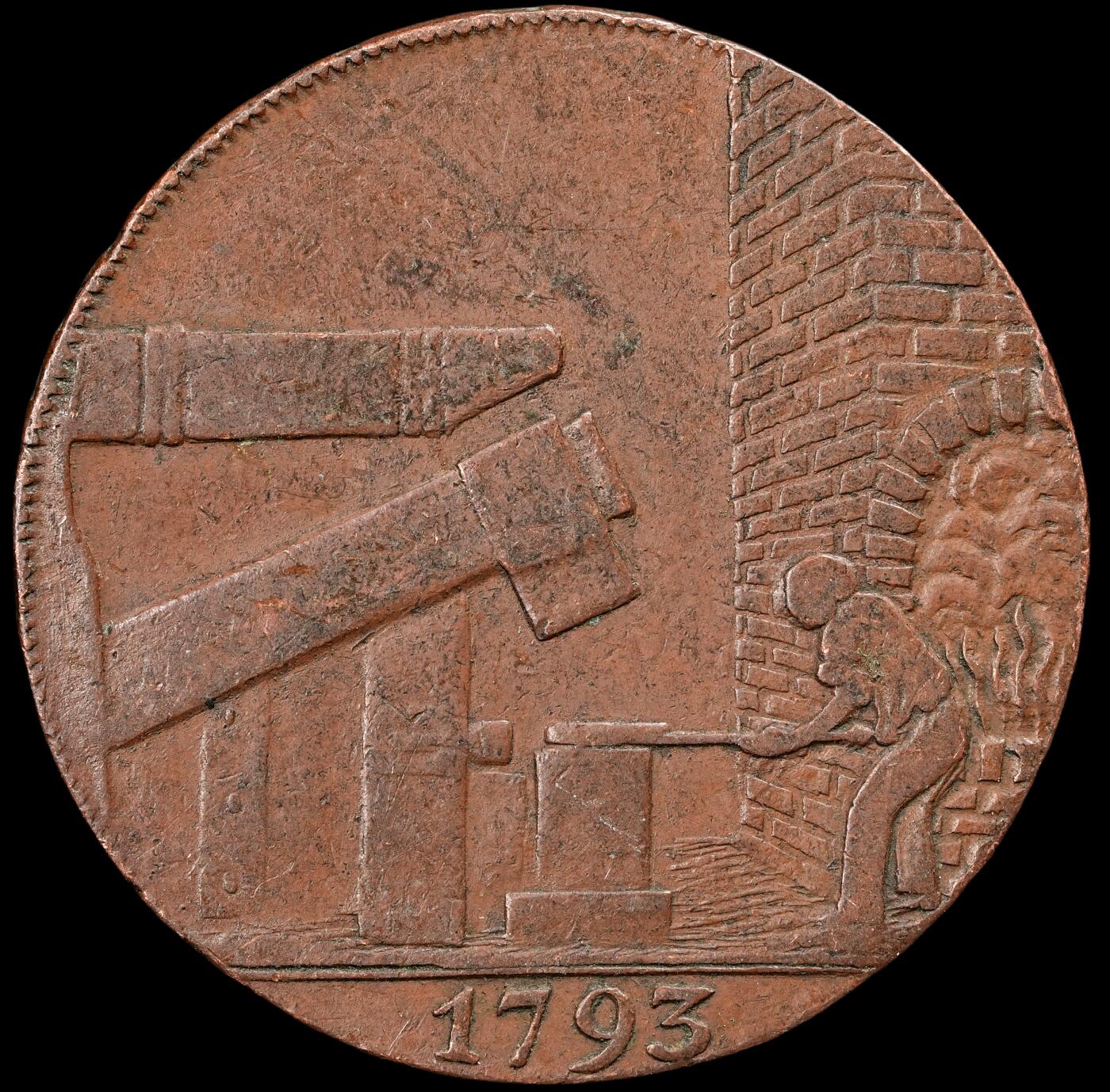 修遠堂世界钱币第五十七期 1793年英国Iohn Wilkinson钢铁厂半便士代用币 9.35g