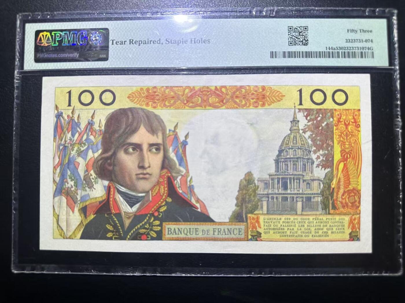 【Blue Auction】✨世界纸币精拍第618期【精】 法国 1961年100法郎 拿破仑 PMG53