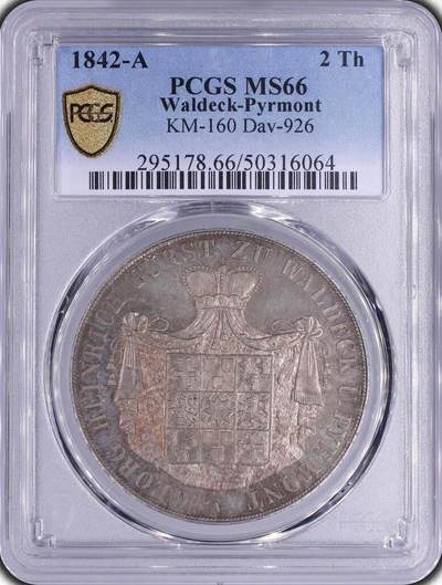 PCGS-MS66 1842-A 瓦尔德克·皮尔蒙特2泰勒银币 - PCGS-MS66 1842-A 瓦尔德克·皮尔蒙特2泰勒银币