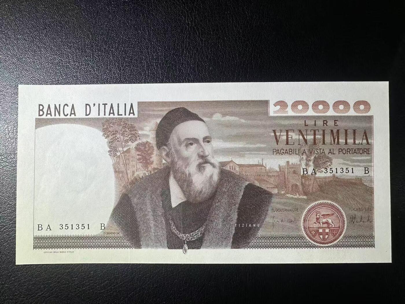【Blue Auction】✨世界纸币精拍第618期【精】 【351351重复号】意大利 1976年20000里拉 经典提香 全新UNC