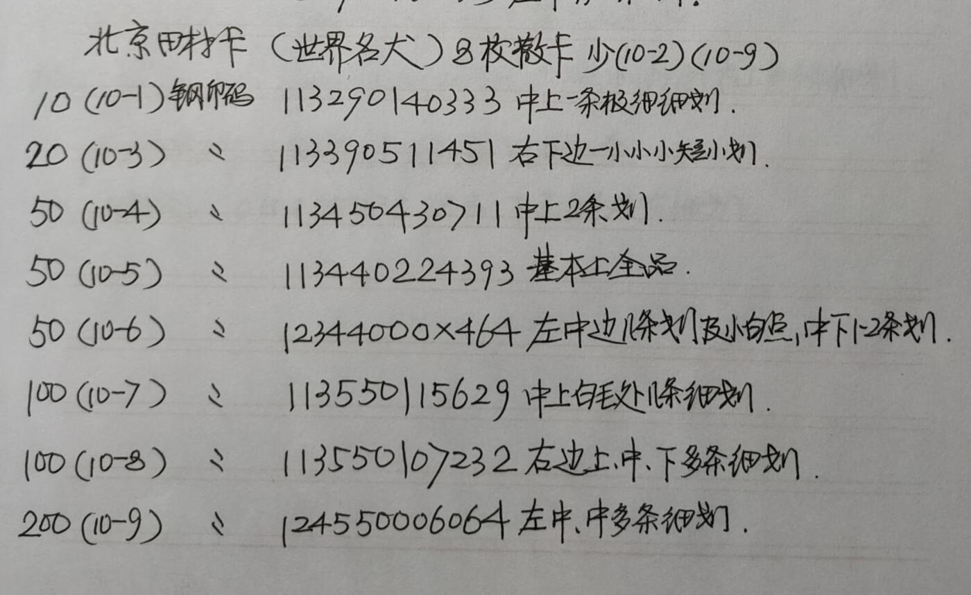 公藏第36期裸卡拍卖 北京田村卡（名犬）8枚散卡少之2，之9 品相钢印码见描述。