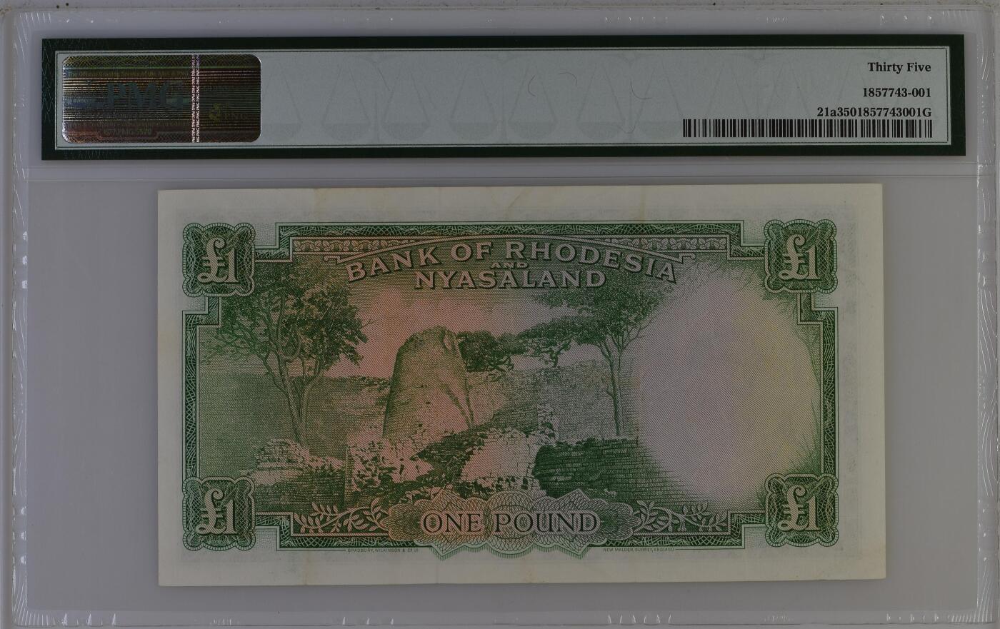 收藏联盟Quantum Auction 第408期拍卖 @征集拍品 长期供货可享分佣福利 1958年英属罗得西亚和尼亚萨兰1镑  女王钞 PMG35 Rhodesia & Nyasaland / British Administration, �1 1956-60 - Printer: BWC