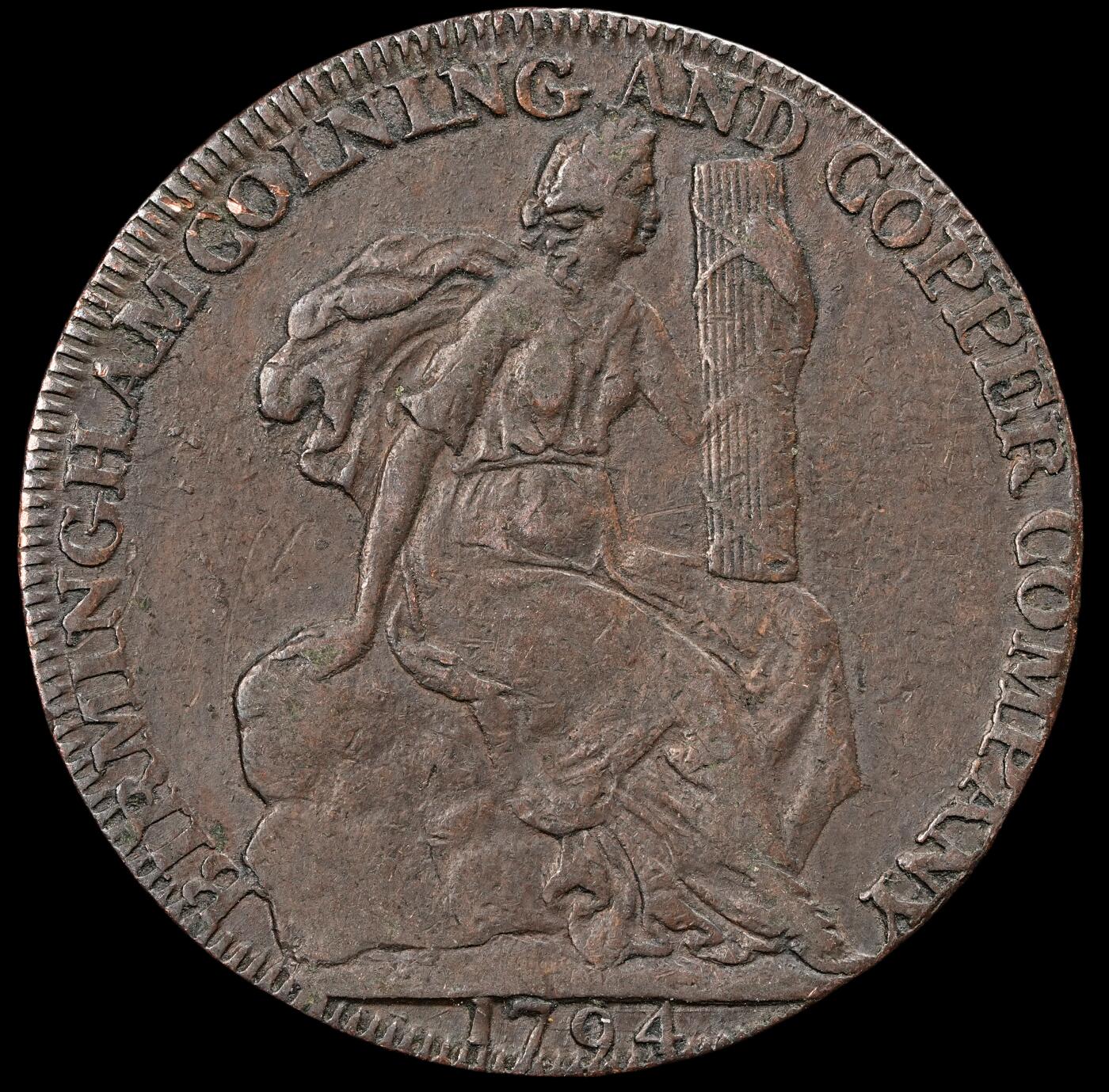 修遠堂世界钱币第五十七期 1794年英国伯明翰矿业和铜矿公司半便士代用币 11.14g