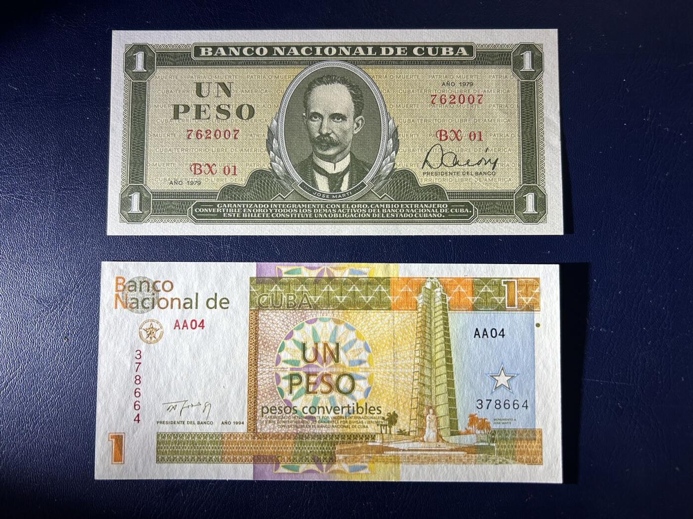 收藏联盟Quantum Auction 第408期拍卖 @征集拍品 长期供货可享分佣福利 1979年古巴1比索 1994年古巴1比索 两枚全新UNC