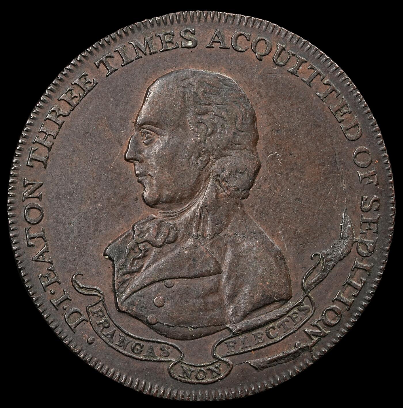 修遠堂世界钱币第五十七期 1795年伦敦半便士代用币 少见品种 Daniel Isaac Eaton头像，他因出版煽动性材料而被监禁 外拍同款落槌价137美金