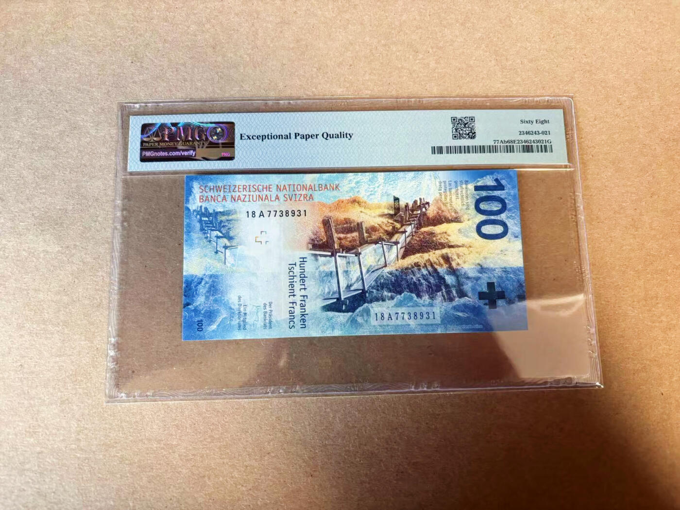 【Blue Auction】✨世界纸币精拍第618期【精】 【A冠】瑞士 2018年100法郎 PMG68EPQ 超高分