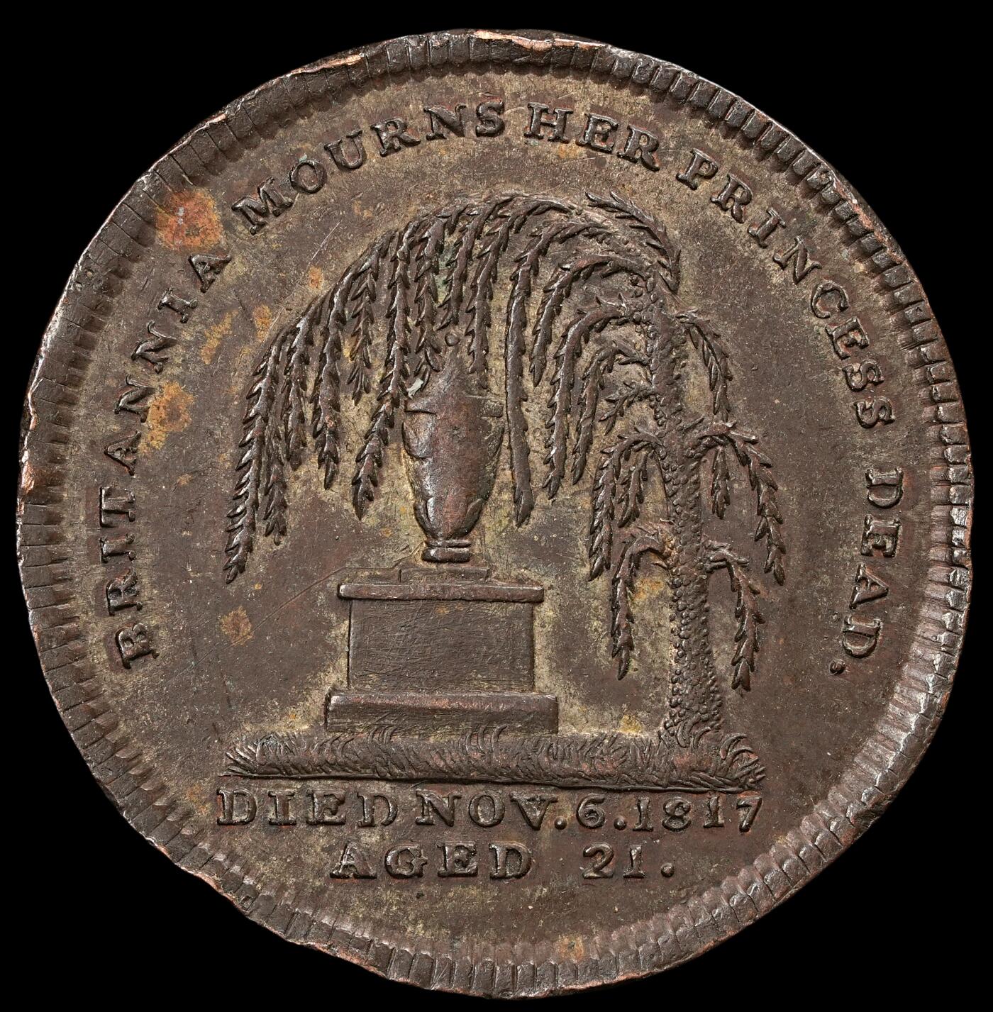 修遠堂世界钱币第五十七期 1821年威尔士王妃夏洛特哀悼纪念代用币 4.99g 边有磕