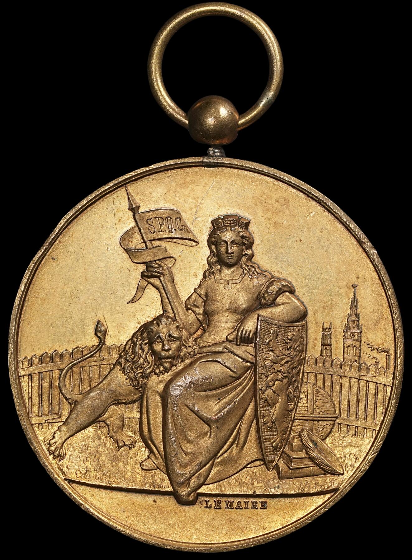 修遠堂世界钱币第五十七期 1898年比利时根特鎏金大铜章 50.50mm，57.35g