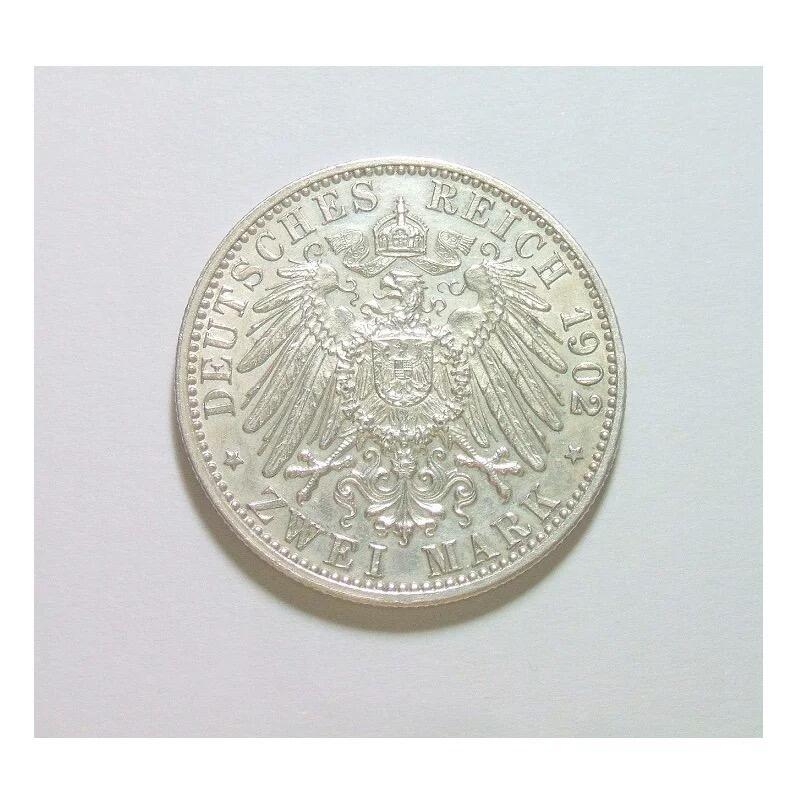 德国巴登1902年 腓特烈一世登基50周年2马克银币 爽品