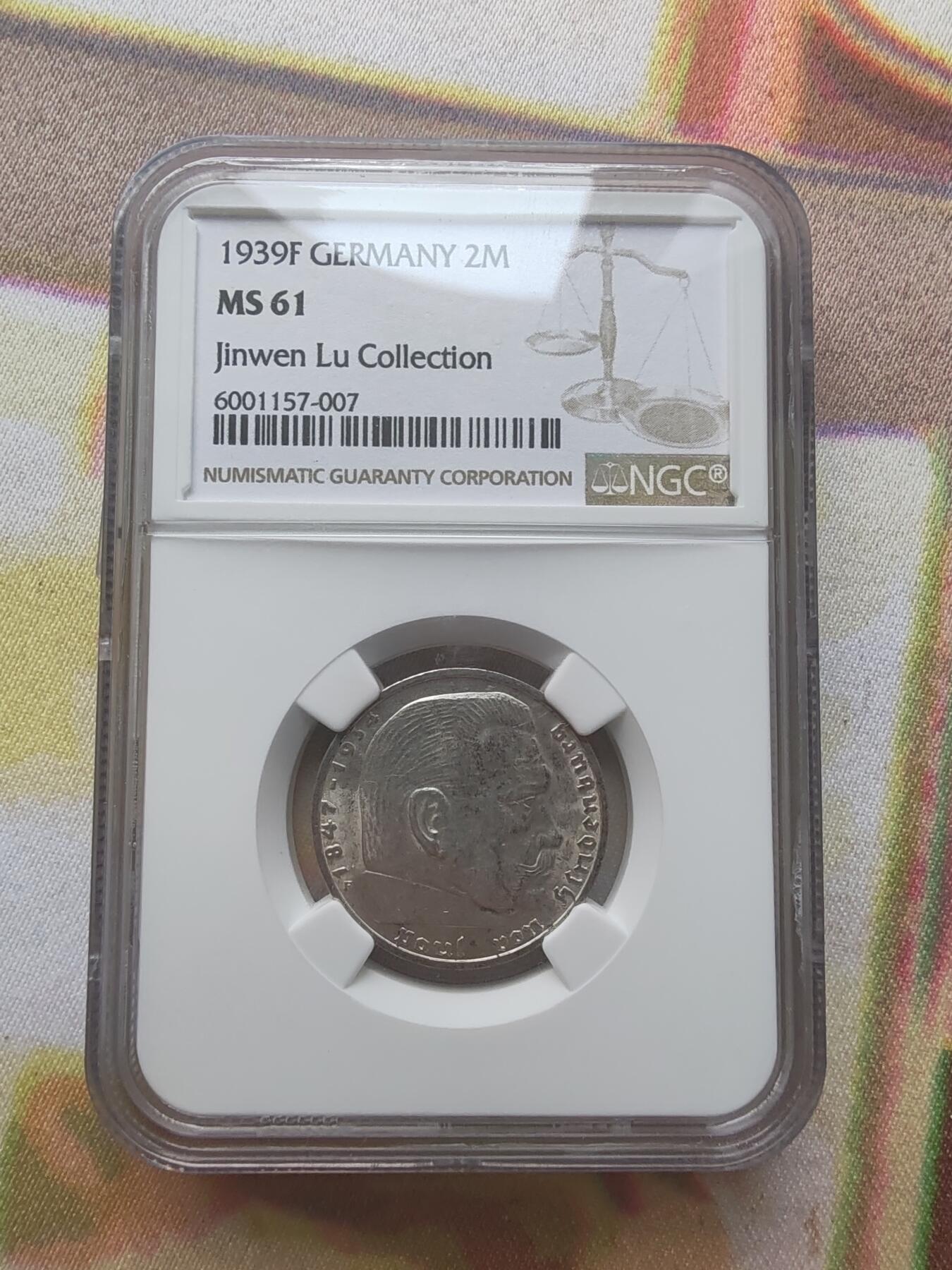 F&G勋赏局2025第一拍 德国1939年2马克硬币，ngc评级ms61