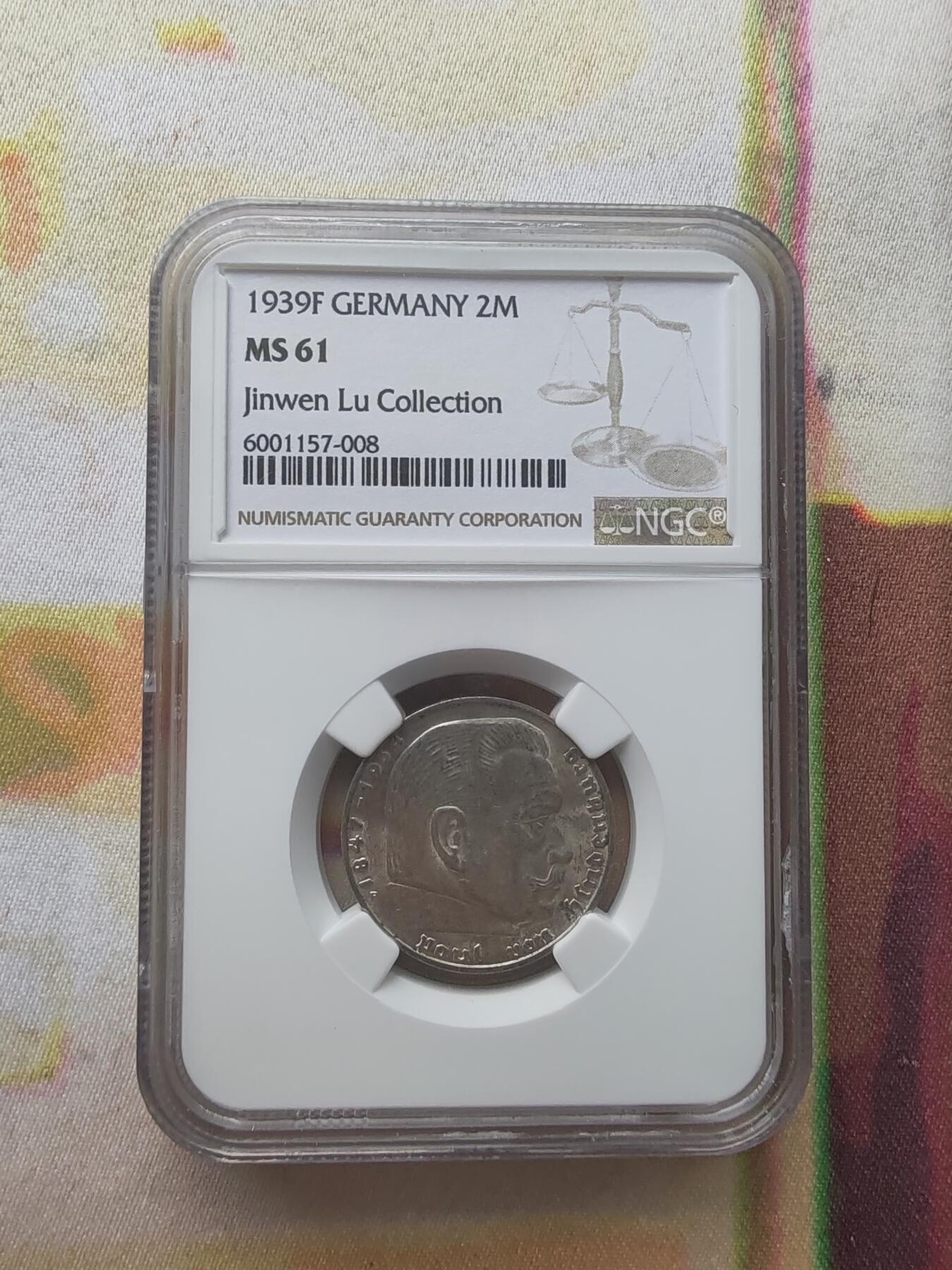 F&G勋赏局2025第一拍 德国1939年2马克硬币，ngc评级ms61,与上个评级编号连号
