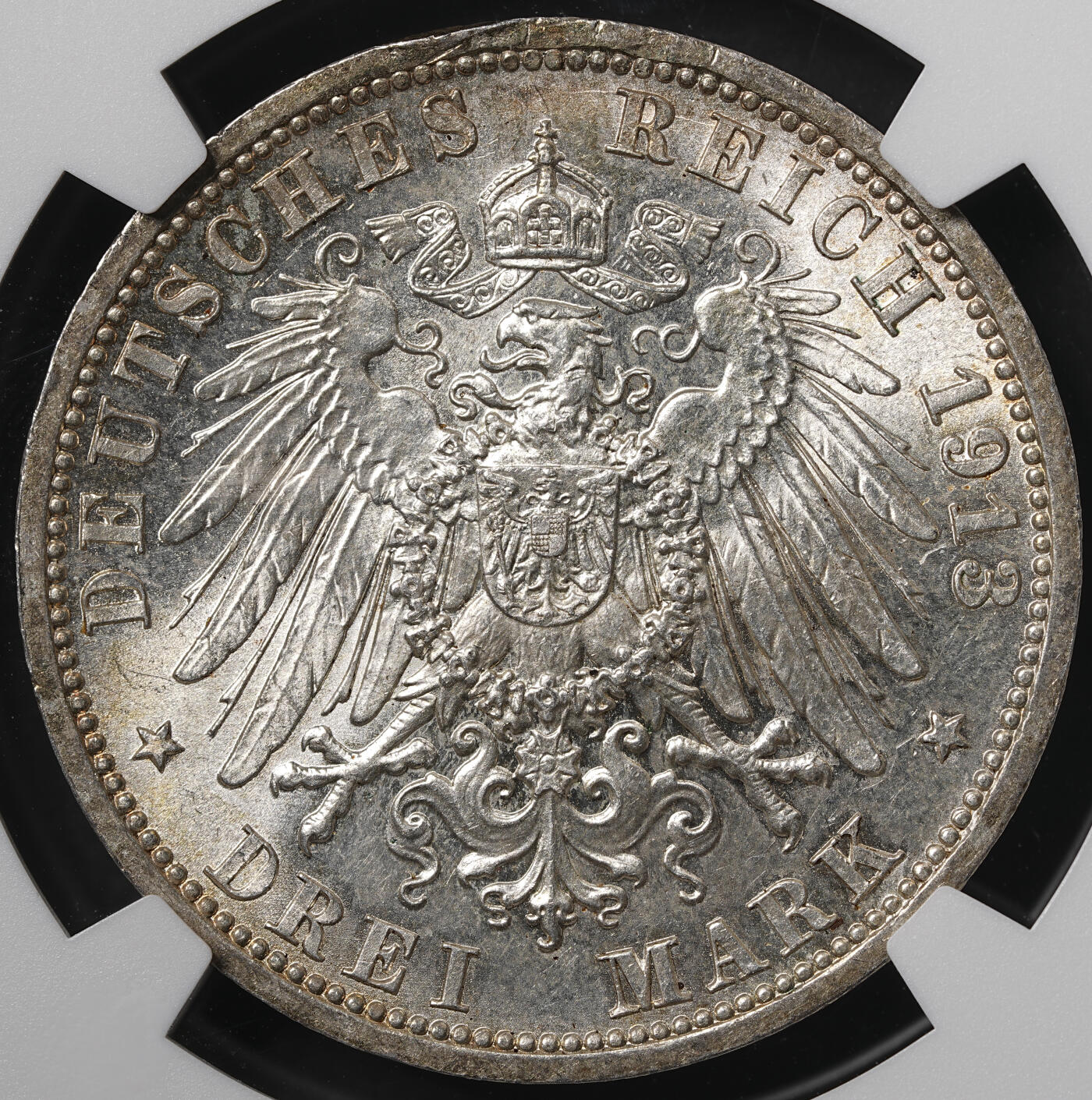 修遠堂世界钱币第五十七期 NGC MS64 1913年威廉二世执政25周年纪念3马克银币 上期拍品，被鸽子重拍