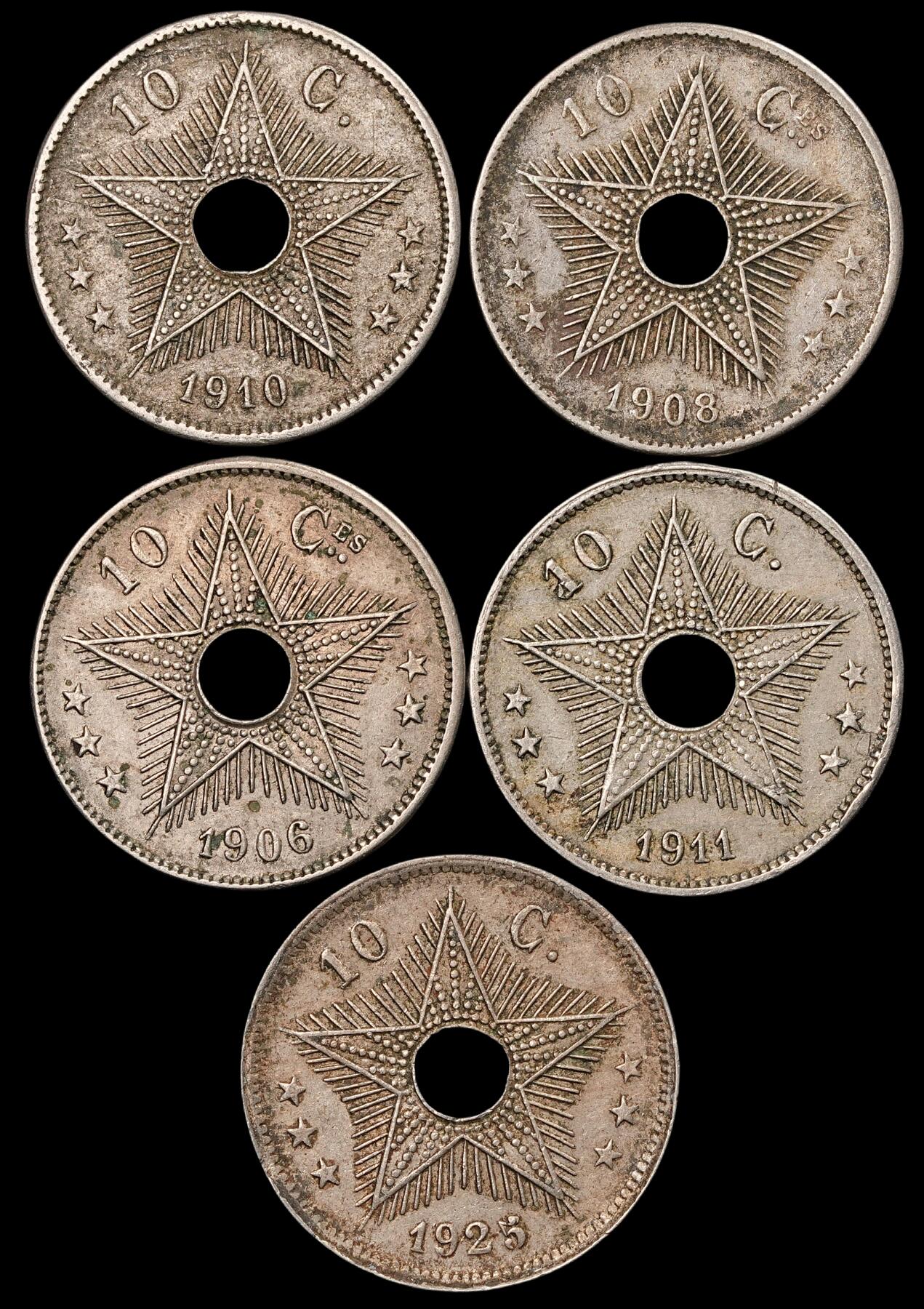 修遠堂世界钱币第五十七期 比属刚果自由邦，比属刚果中孔10分一组