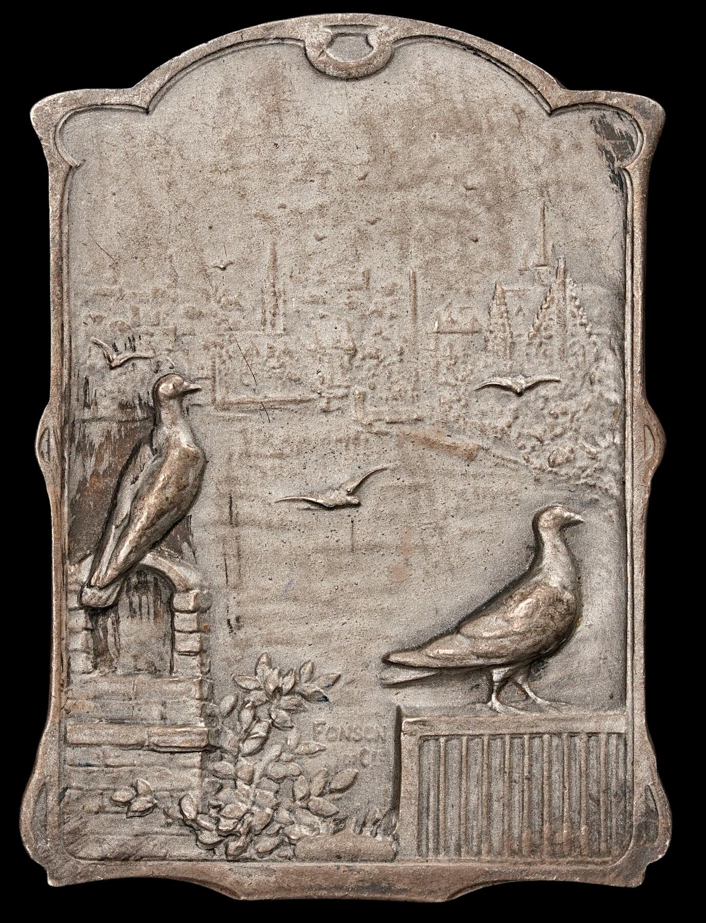修遠堂世界钱币第五十七期 1908年比利时异型铜鎏银章 55.50mmX39.50mm，51.53g