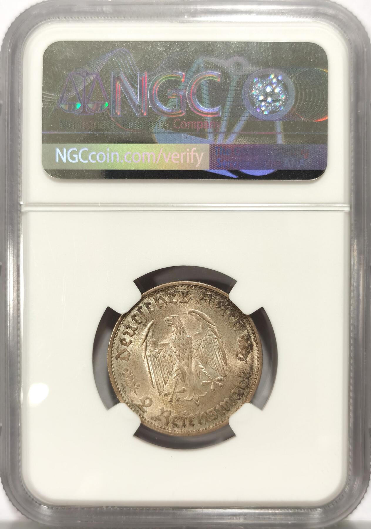 博洋堂世界钱币拍卖第110期（全场包邮） NGC MS64 德国第三帝国1934年F版席勒2马克银币