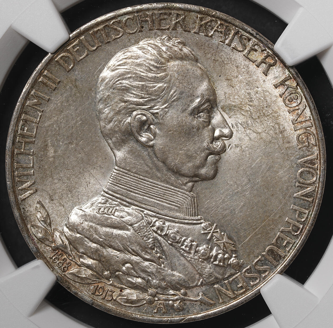 修遠堂世界钱币第五十七期 NGC MS64 1913年威廉二世执政25周年纪念3马克银币 上期拍品，被鸽子重拍