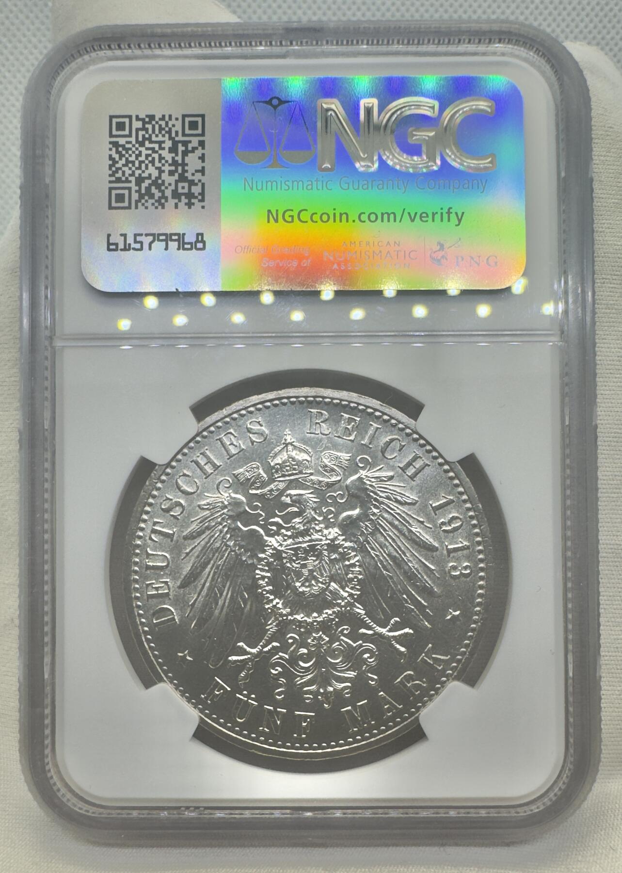 “一元初始，万象更新”新年新铺开张（第4期）新年第一拍 NGC-UNCD 德国1913年威廉二世军装长翅5马克，错杀，可重新搏分