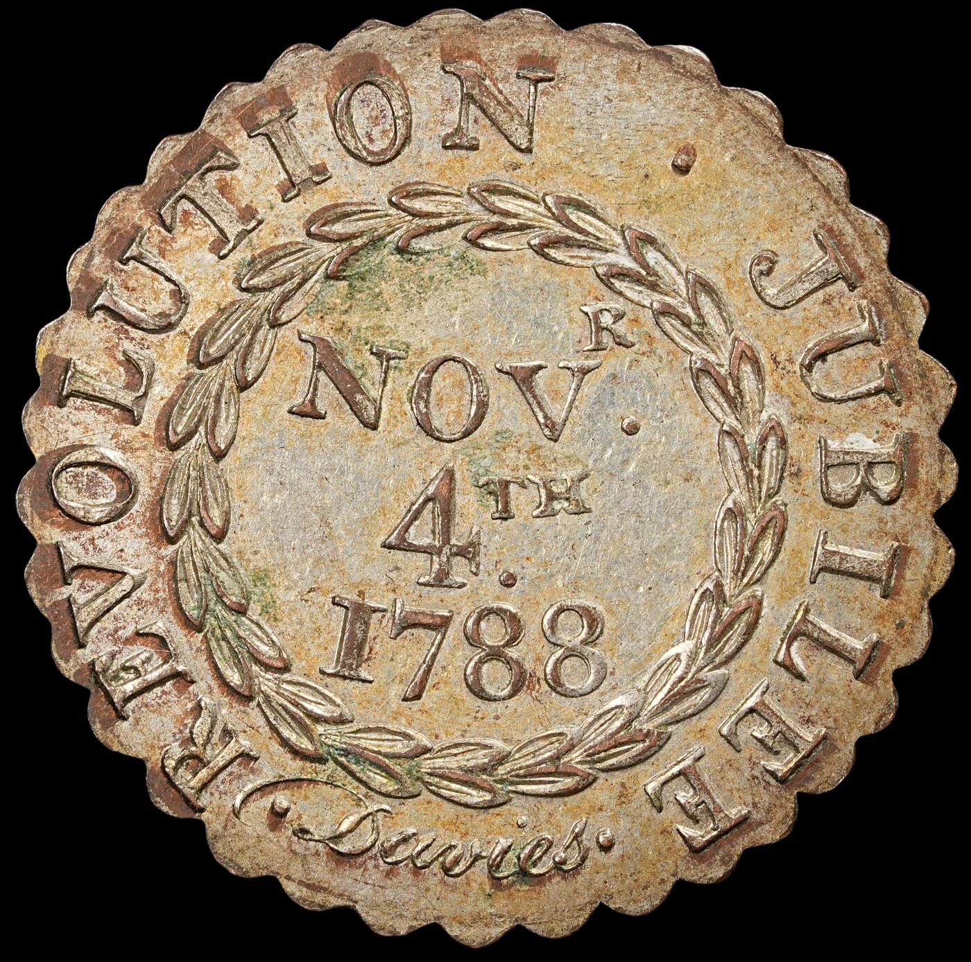 修遠堂世界钱币第五十七期 1788年英国光荣革命百年纪念代用币 4.16g 带光 AU-UNC