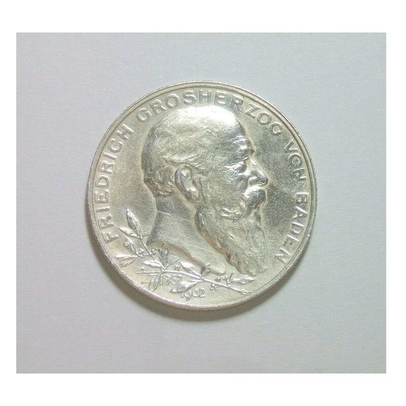 德国巴登1902年 腓特烈一世登基50周年2马克银币 爽品