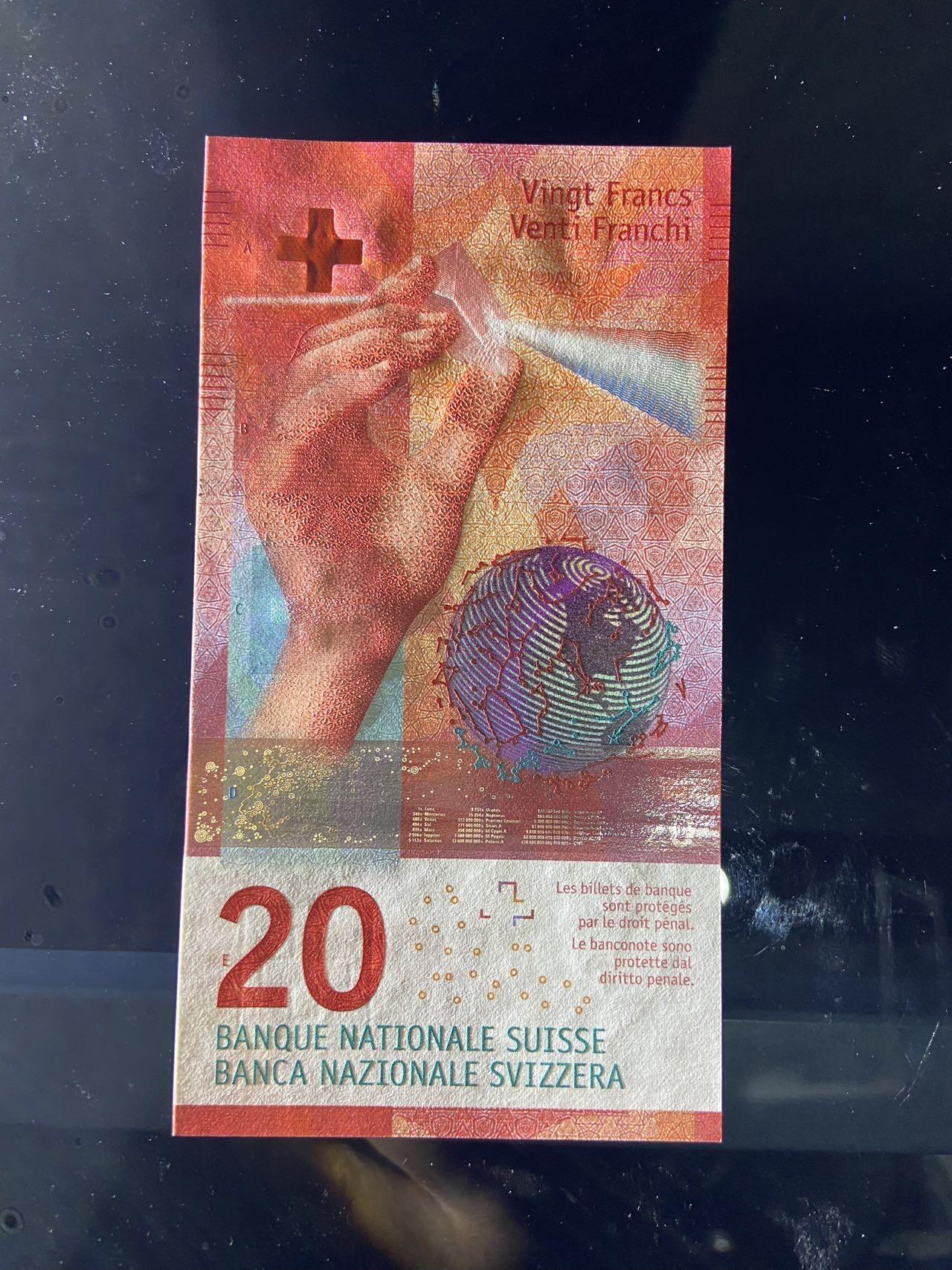 【炜奕收藏】，第二十五期，年后第一期 【无47】瑞士20法郎，UNC品相，首发年号码无47