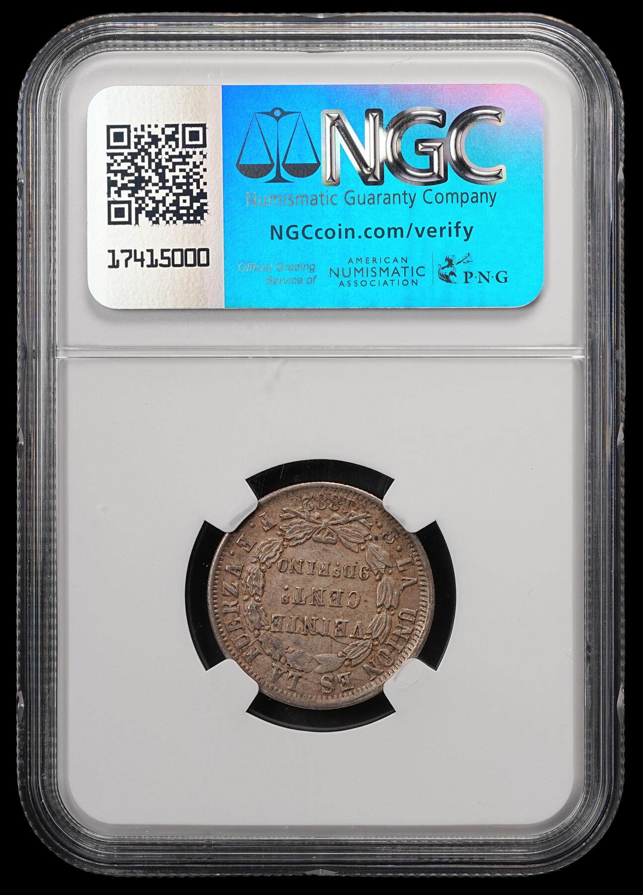 修遠堂世界钱币第五十七期 NGC AU58 1881年玻利维亚20分银币