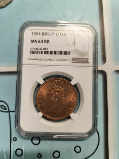 英属泽西1964年1/12先令铜币 NGC MS64RB - 英属泽西1964年1/12先令铜币 NGC MS64RB