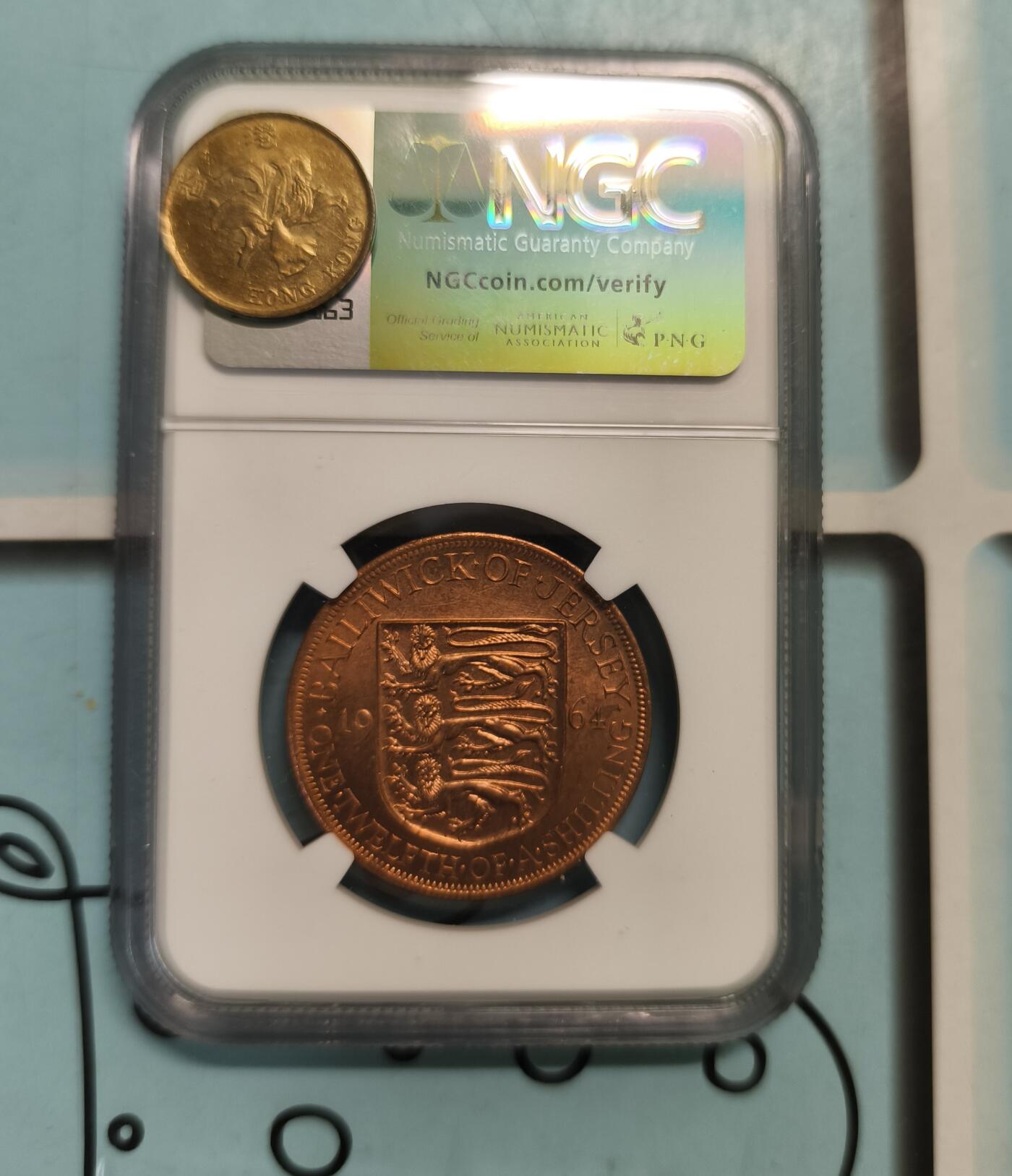 英属泽西1964年1/12先令铜币 NGC MS64RB