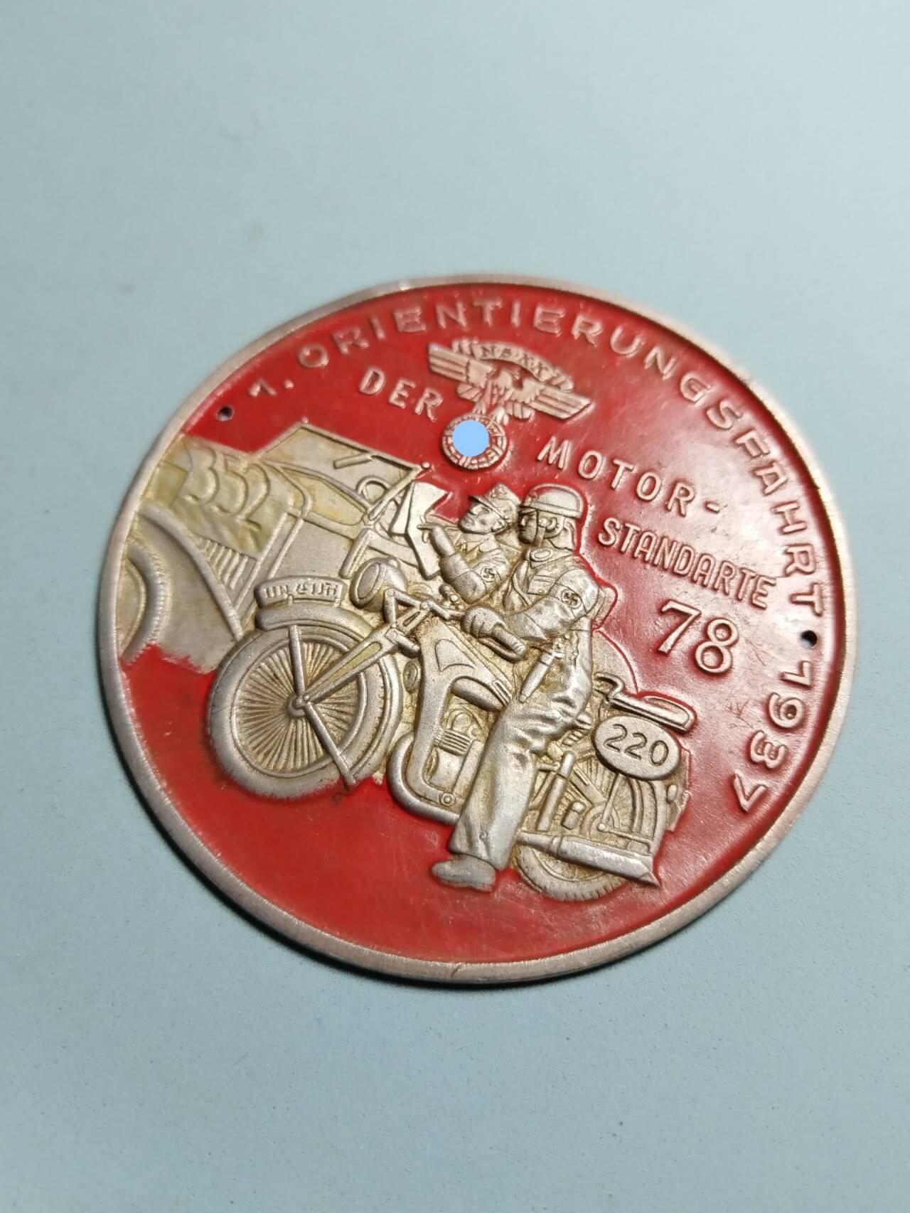 盛世勋华——号角文化勋章邮票专场拍卖第291期 德国（1939）NS运输团（NSKK）第78摩托化旗队1937年越野定向竞赛纪念章 大尺寸直径75毫米 极为少见