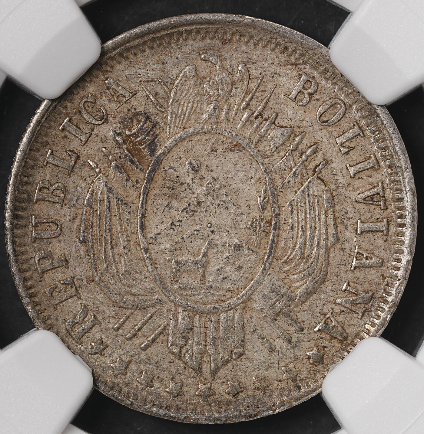 修遠堂世界钱币第五十七期 NGC AU58 1881年玻利维亚20分银币