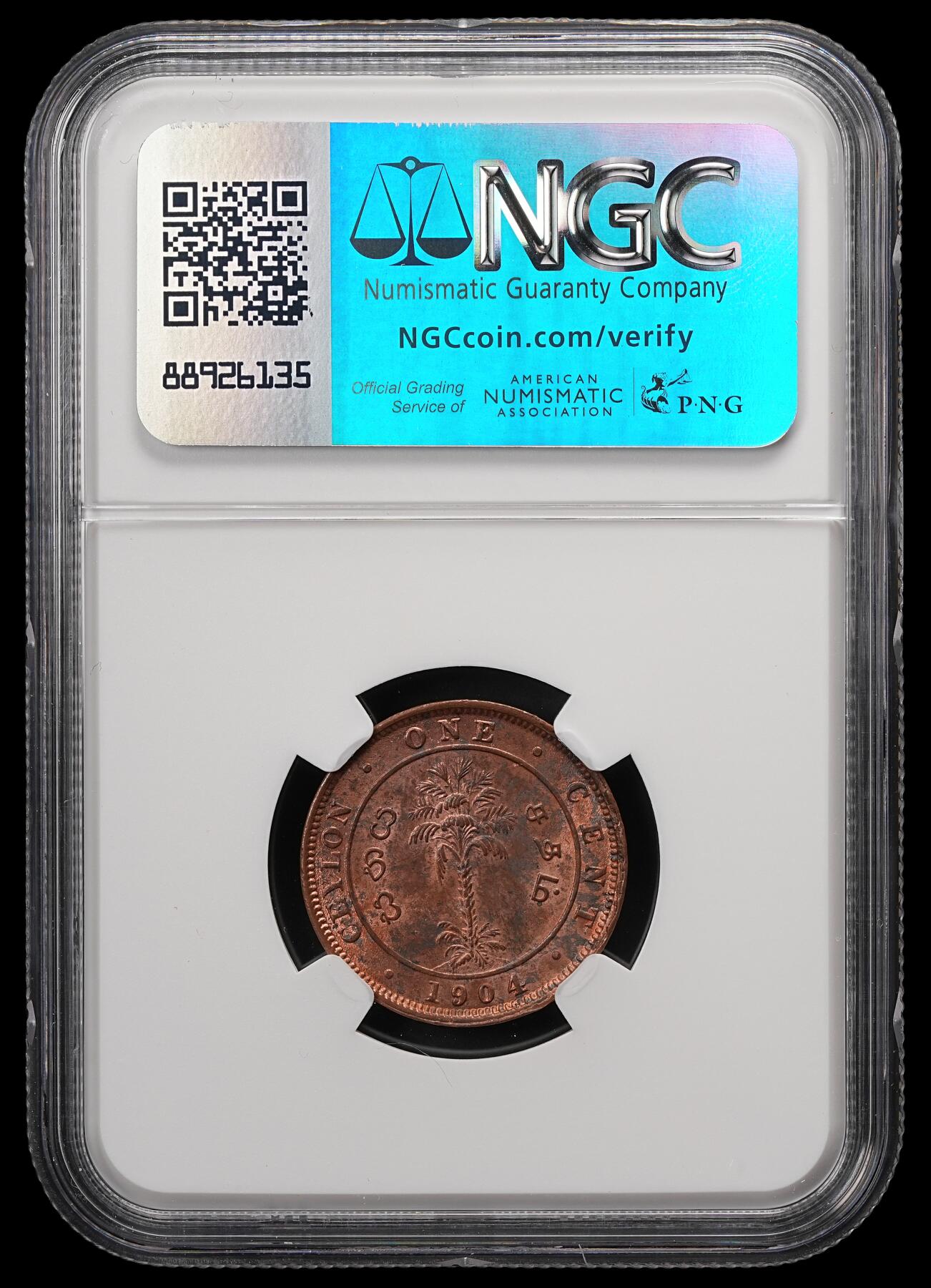 修遠堂世界钱币第五十七期 NGC MS63RB 1904年英属锡兰1分铜币