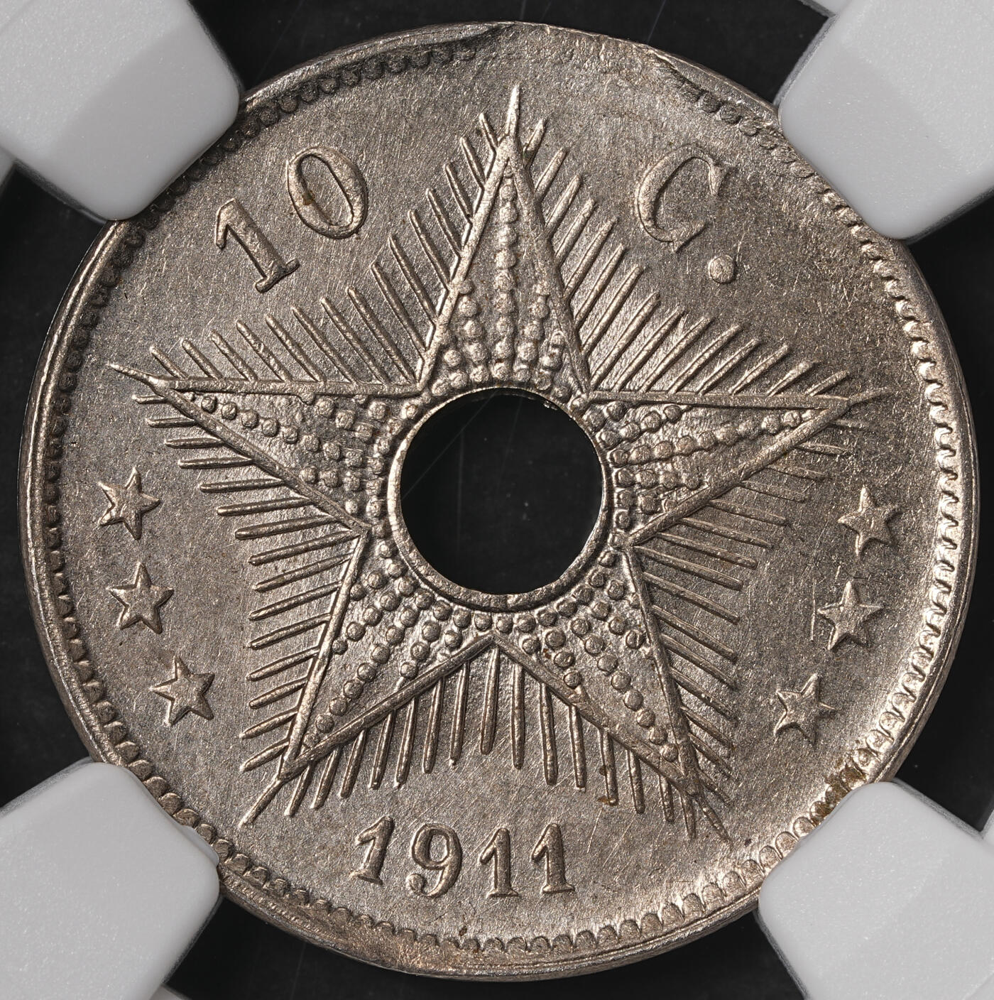 修遠堂世界钱币第五十七期 NGC MS64 1911年比属刚果中孔10分