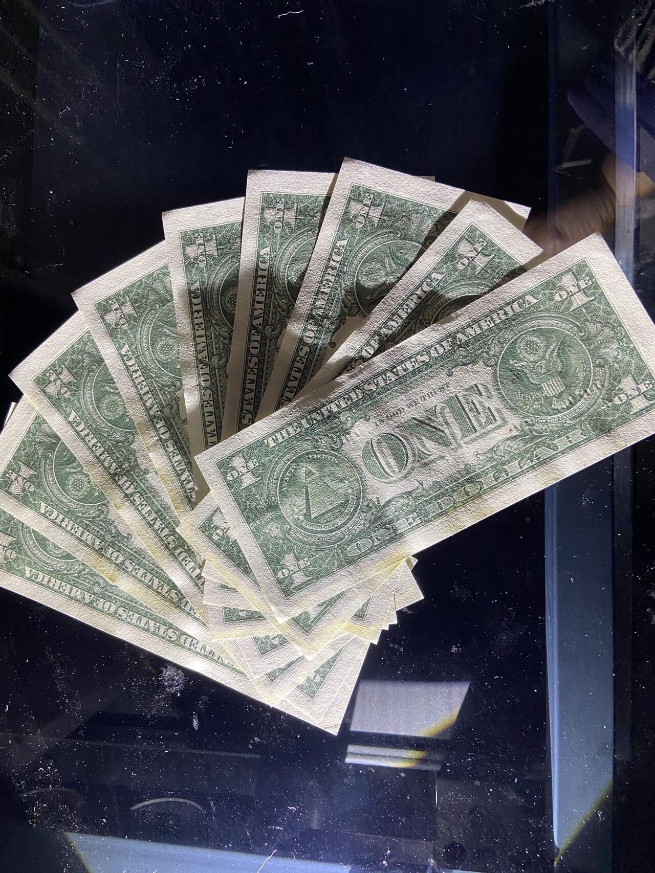 【炜奕收藏】，第二十五期，年后第一期 【补号】美国1美元补号断号9连，UNC品相，含多张无47