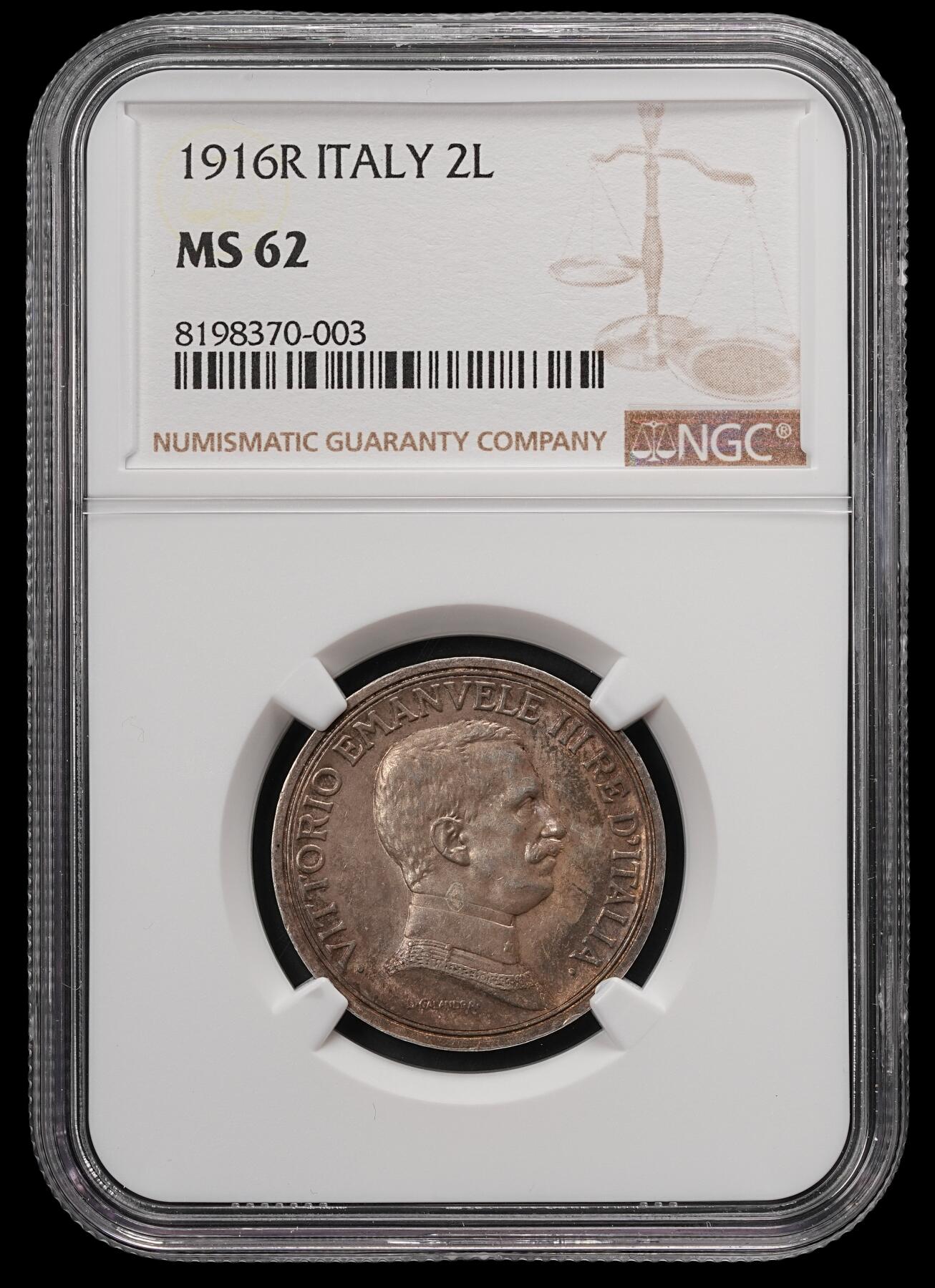 修遠堂世界钱币第五十七期 NGC MS62 1916年意大利马车2里拉银币