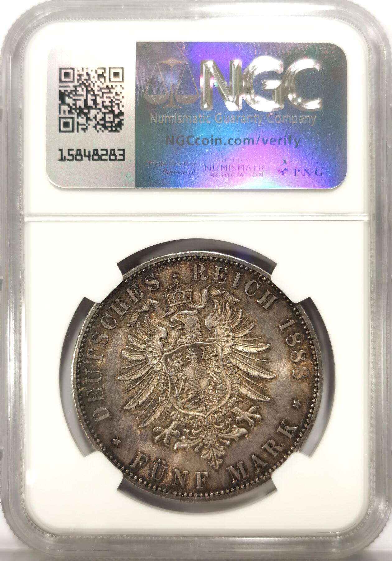 博洋堂世界钱币拍卖第110期（全场包邮） NGC MS63 德国普鲁士1888年三皇之年腓特烈三世短翅5马克银币，极美包浆