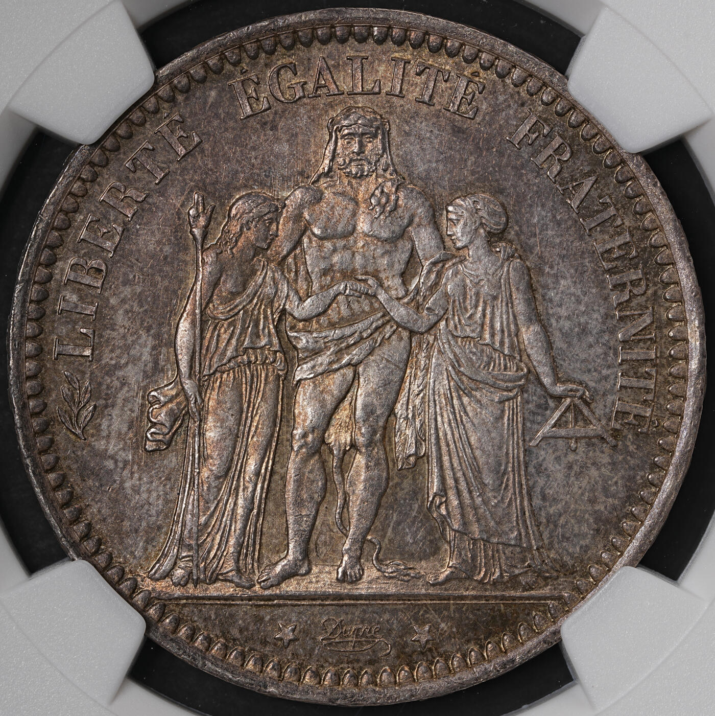 修遠堂世界钱币第五十七期 NGC MS62 1873年法国大力神5法郎大银币 五彩