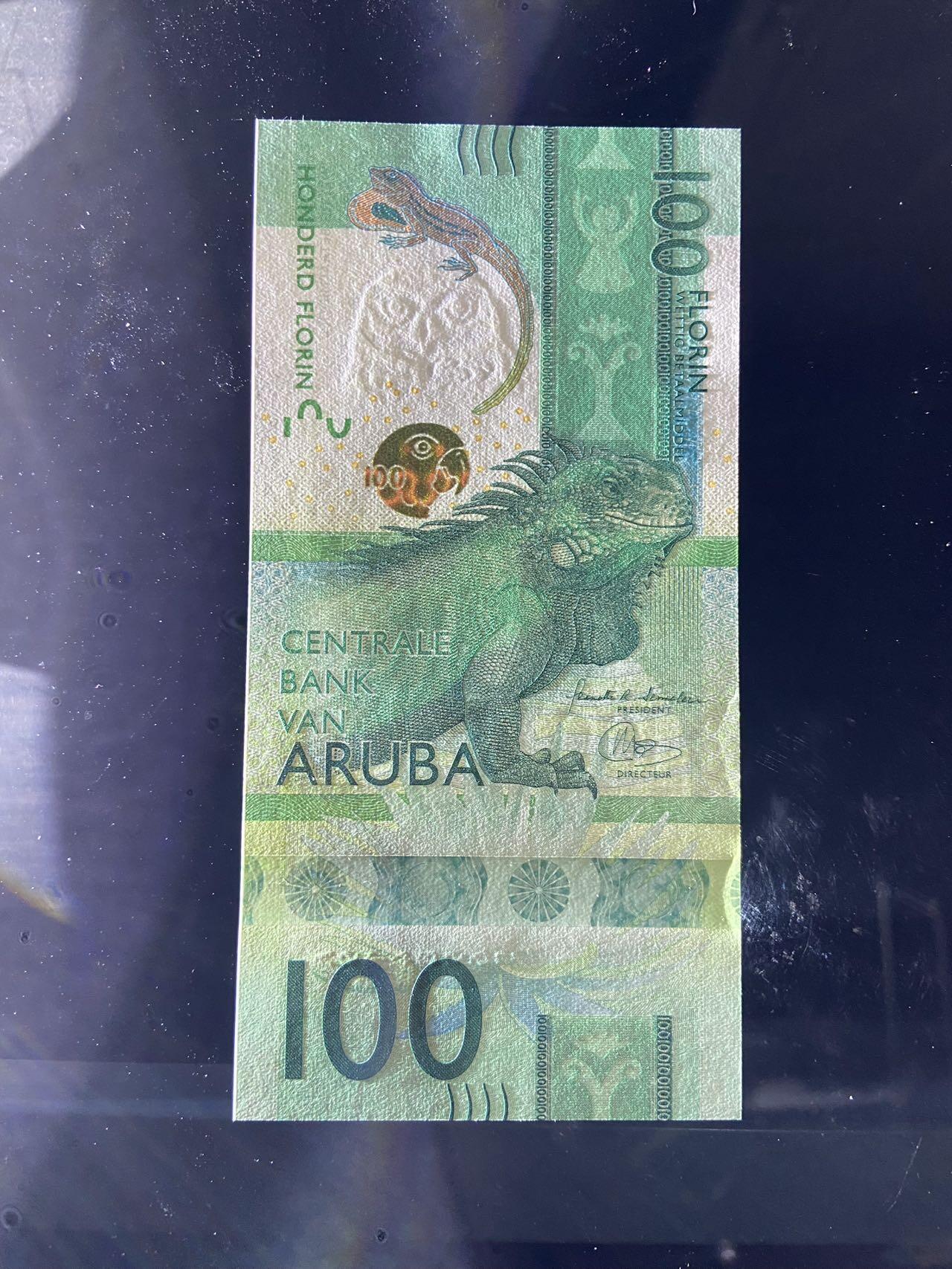 【炜奕收藏】，第二十五期，年后第一期 阿鲁巴100佛洛林，UNC品相，获奖钞