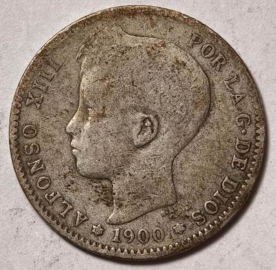 紫瑗钱币——第576期 - 西班牙 1900年 阿方索十三世 小孩头 1比塞塔 5克 0.835银