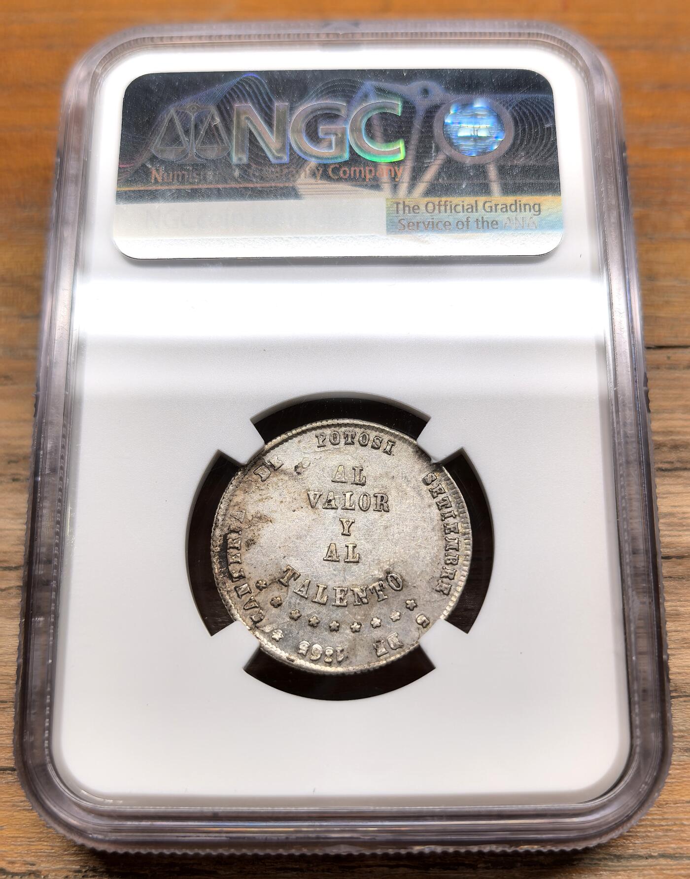 凡希社世界钱币微拍第二百九十七期 1865玻利维亚1/4M银币NGC-UNCD