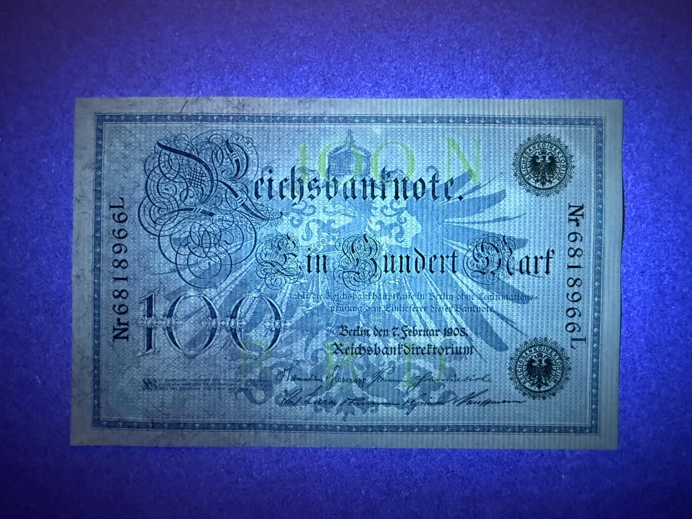 《艾美收藏》(原张总收藏)第187期-外币百拍 德国100马克 UNC 1908年 帝国银行 无47双尾